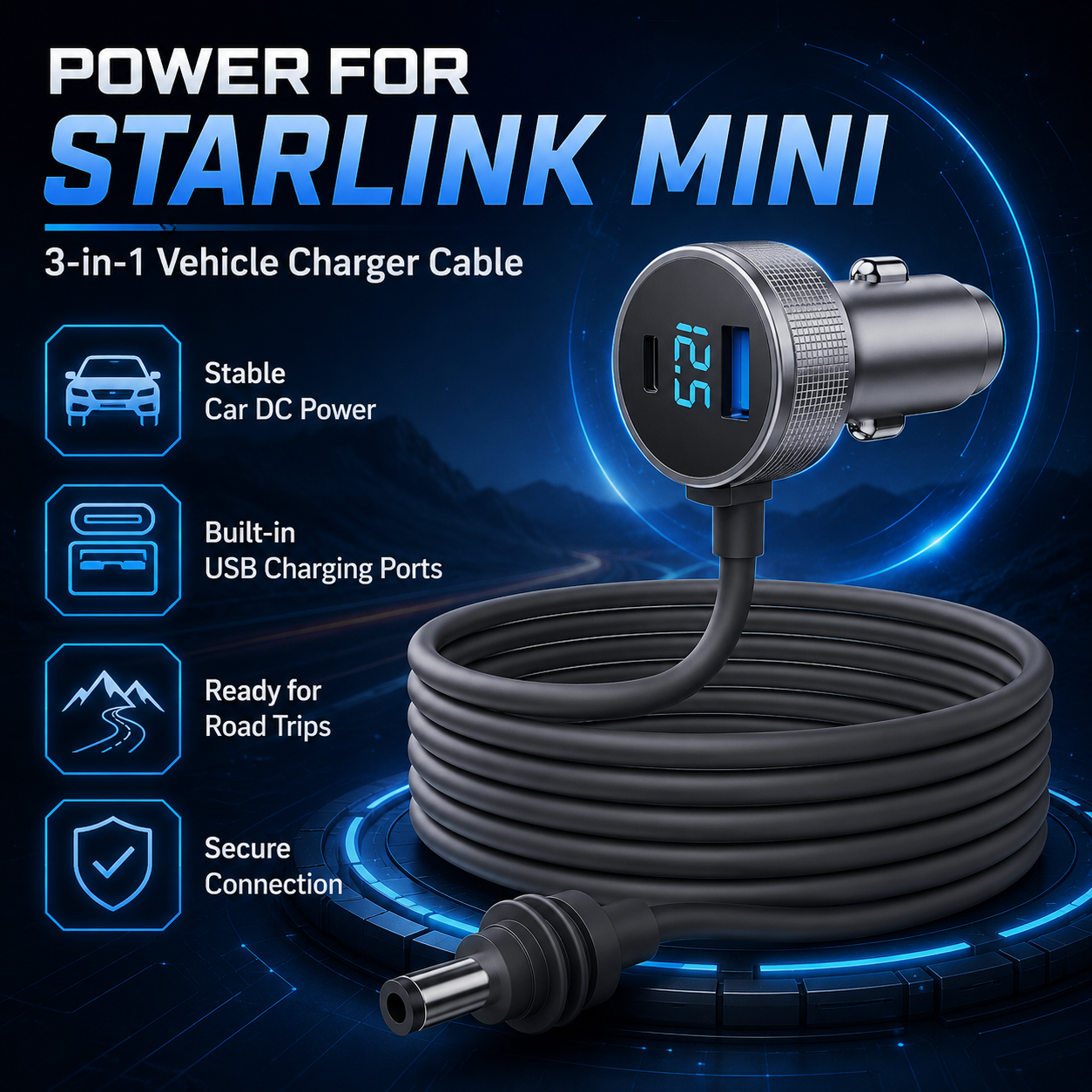 3-in-1 Power Adapter for Starlink Mini – Plug & Play for Vehicles |Tes ...